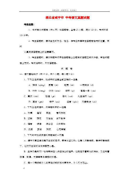 湖北省咸宁市中考语文真题试题含答案