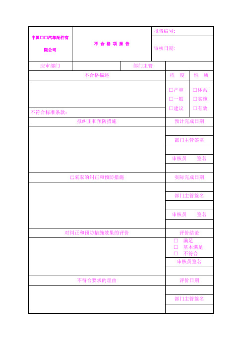 不合格项报告和矩阵表表格.格式