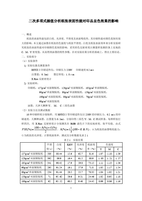 二次多项式插值分析纸张表面性能对印品呈色效果的影响