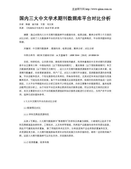 国内三大中文学术期刊数据库平台对比分析