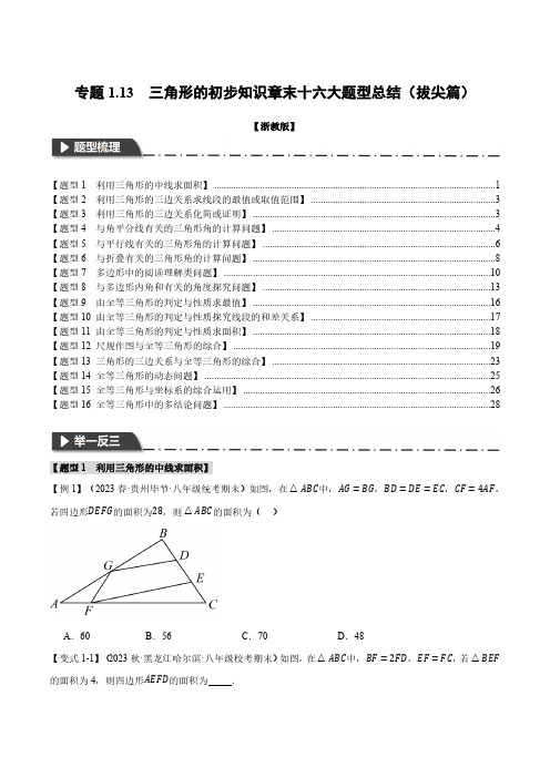 专题1.13 三角形的初步知识章末十六大题型总结(拔尖篇)(浙教版)(原卷版)