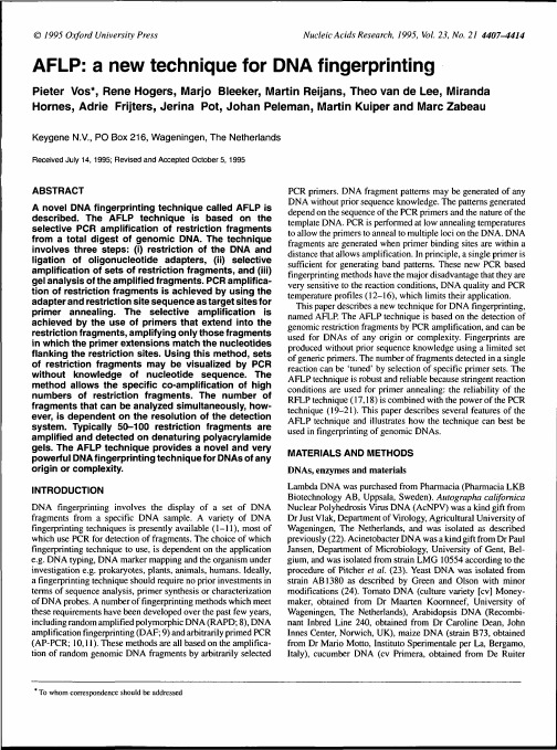 AFLP-a new technique for DNA fingerprinting