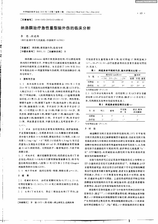 纳洛酮治疗急性重型脑外伤的临床分析