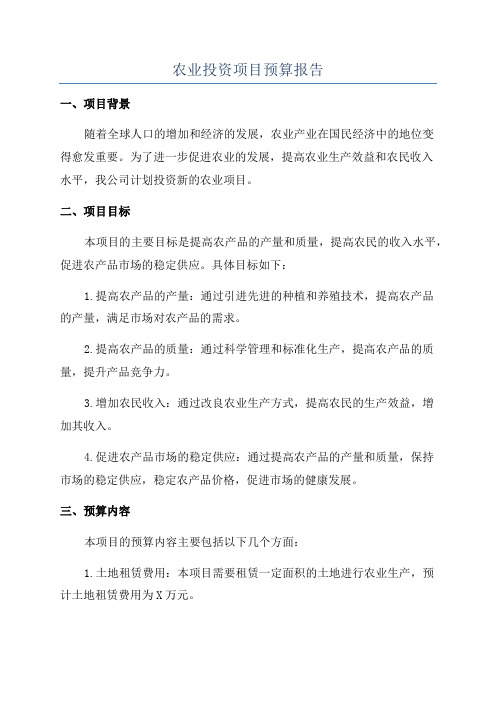 农业投资项目预算报告