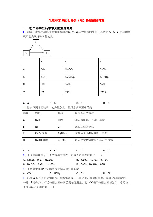 生活中常见的盐易错(难)检测题附答案