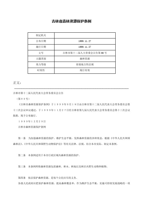 吉林省森林资源保护条例-吉林市第十二届人大常委会公告第90号