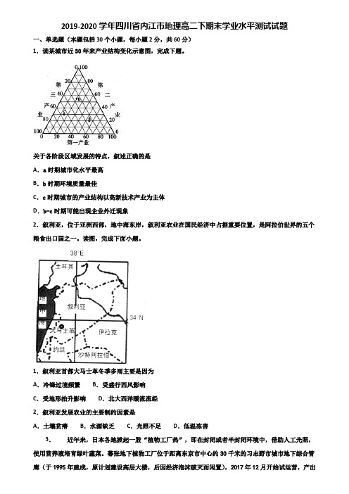 2019-2020学年四川省内江市地理高二下期末学业水平测试试题含解析