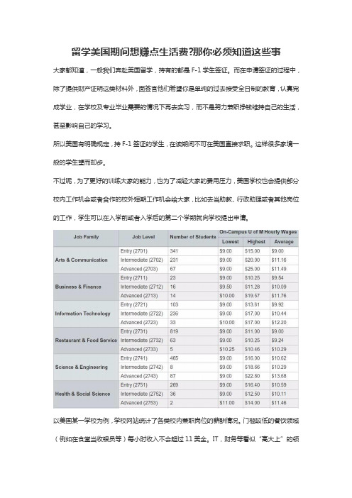 留学美国期间想赚点生活费那你必须知道这些事