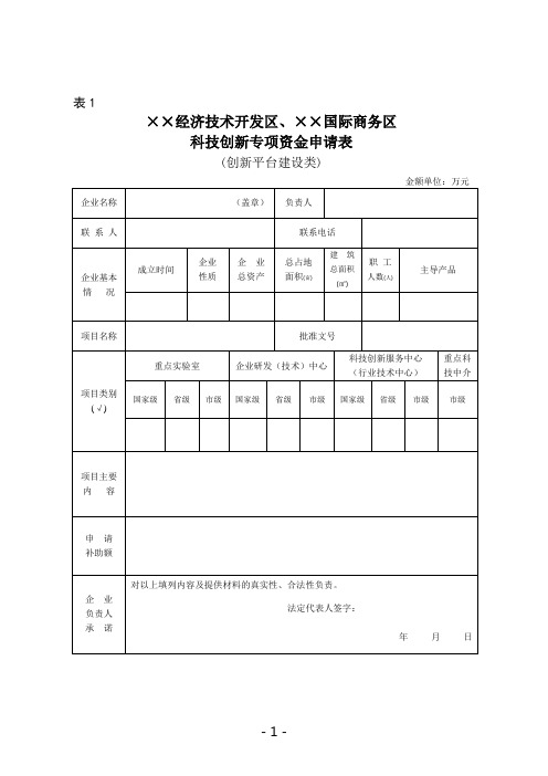 科技创新专项资金申请表