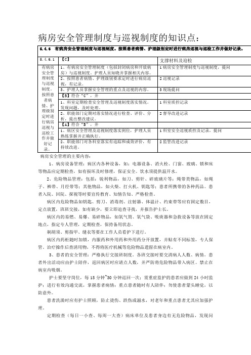 病房安全管理制度与巡视制度的知识点