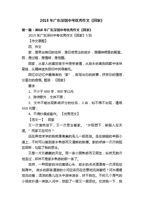 2015年广东深圳中考优秀作文《回家》