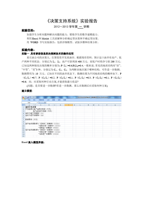 总《决策支持系统》实验报告