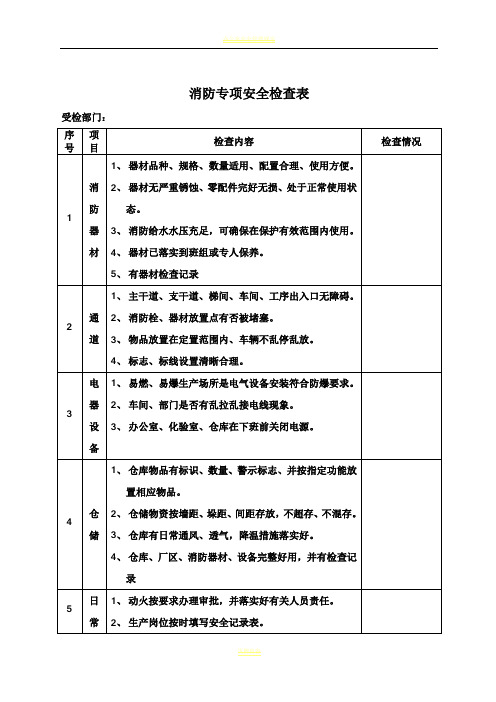 公司消防专项安全检查表