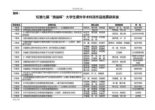 校第七届“挑战杯”大学生课外学术科技作品竞赛获奖表