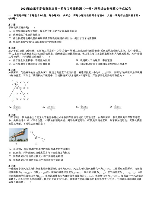 2024届山东省泰安市高三第一轮复习质量检测(一模)理科综合物理核心考点试卷