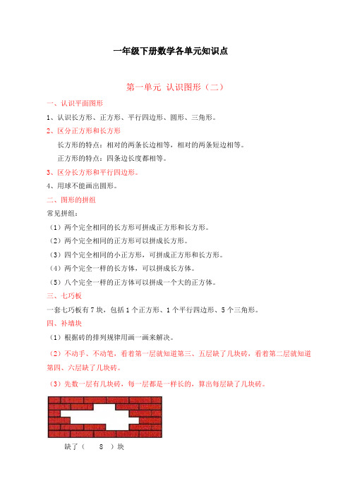 一年级下册数学各单元知识点