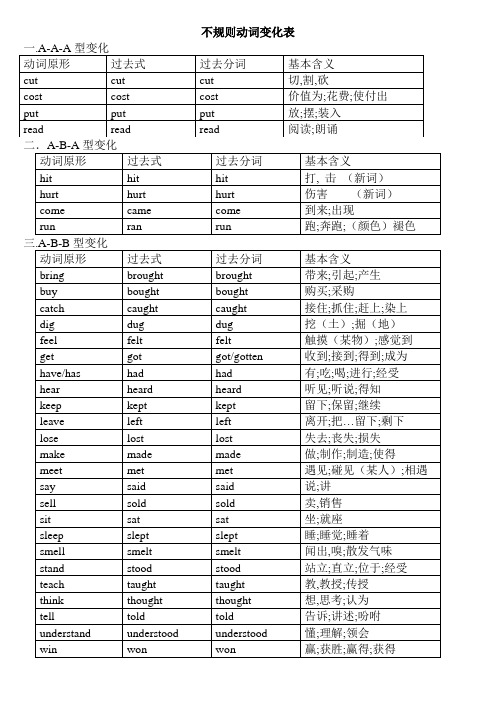 (完整word版)动词不规则变化表整理