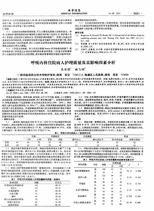 呼吸内科住院病人护理质量及其影响因素分析