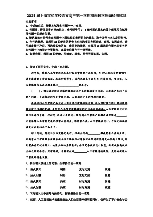 2025届上海实验学校语文高三第一学期期末教学质量检测试题含解析