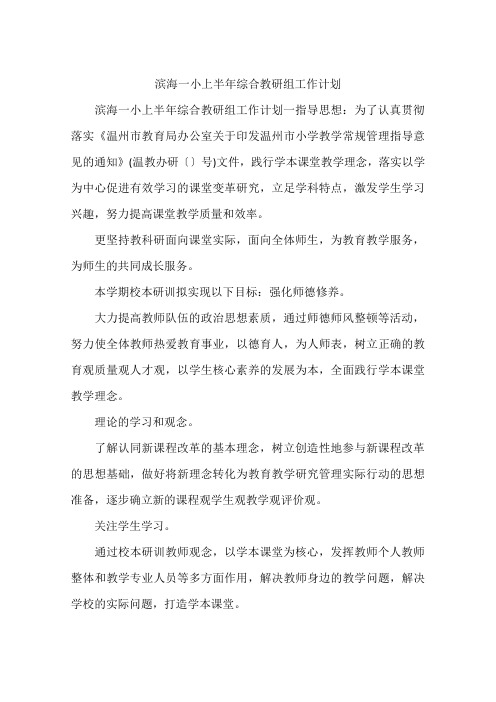 滨海一小上半年综合教研组工作计划