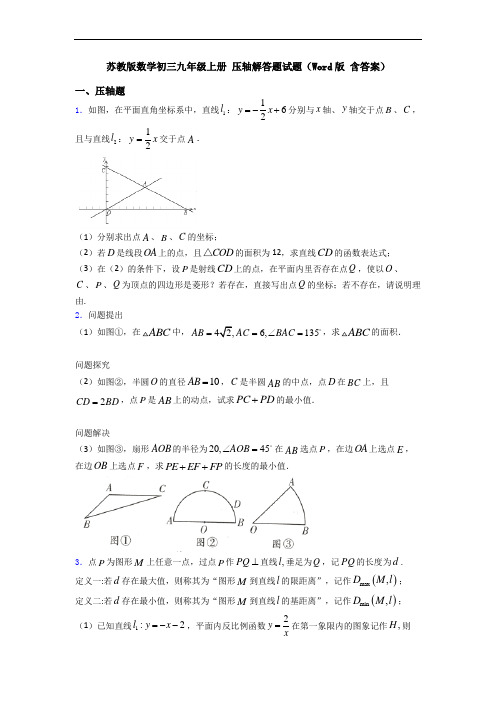 苏教版数学初三九年级上册 压轴解答题试题(Word版 含答案)