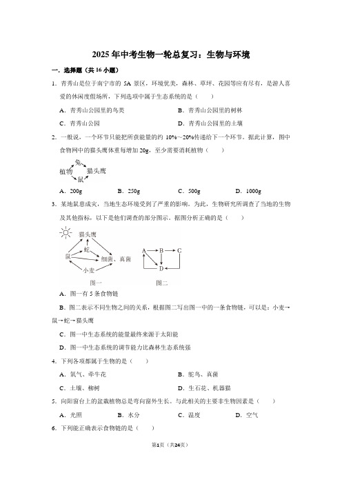 2025年中考生物一轮总复习：生物与环境(附答案解析)