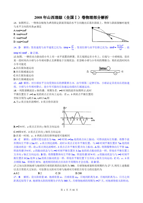 2008年新课标Ⅰ物理解析