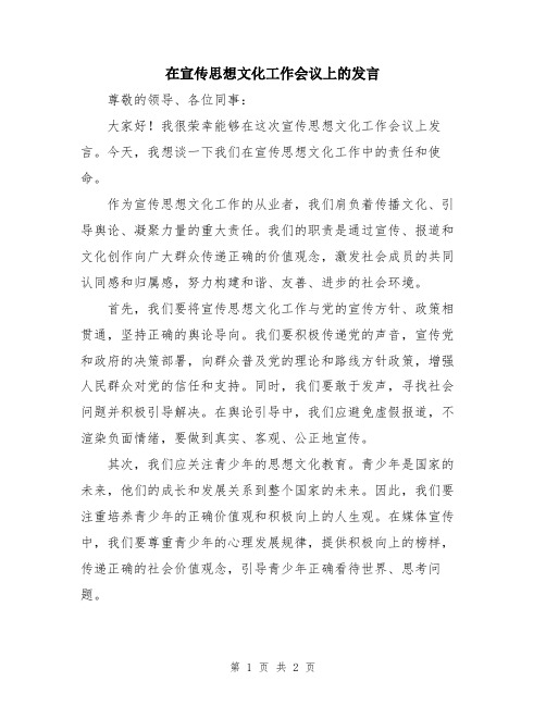 在宣传思想文化工作会议上的发言