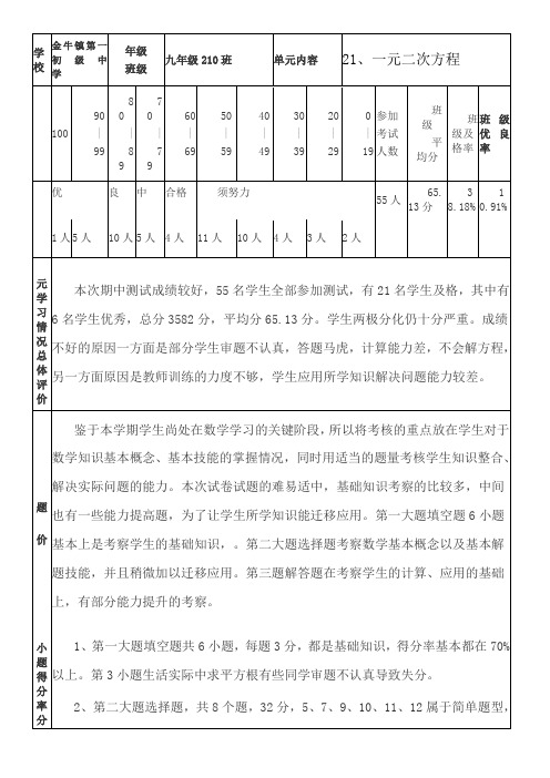 21、一元二次方程质量分析