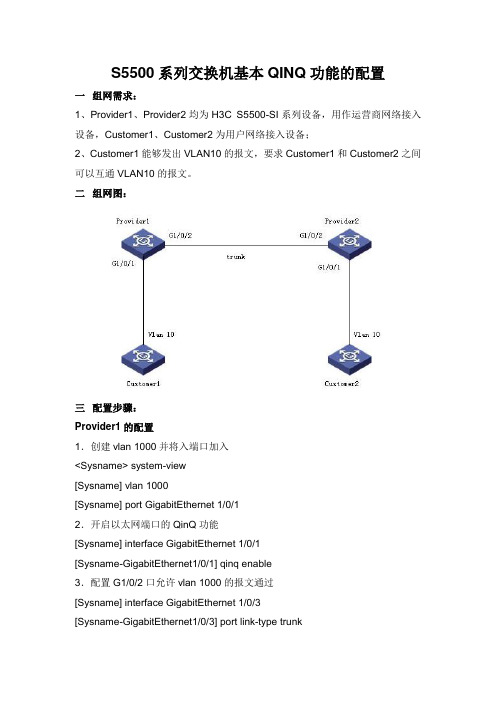 S5500系列交换机基本QINQ功能的配置