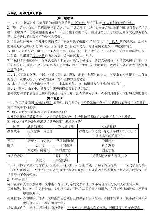 人教版小学六年级语文第十一册重点课文复习资料(打印版)