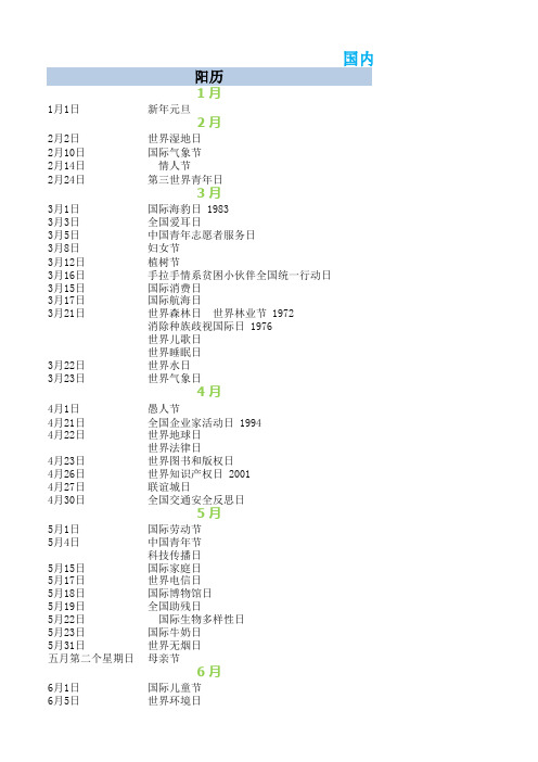 国内外各大节日整理表