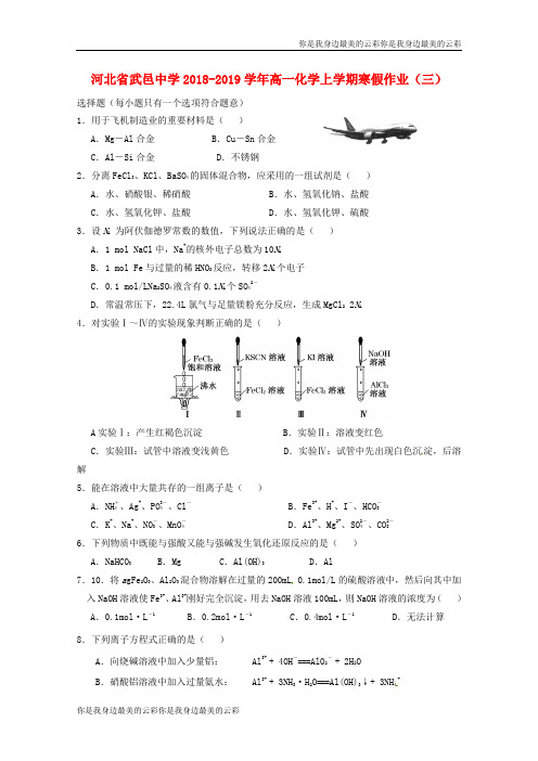 河北省武邑中学高一化学上学期寒假作业三