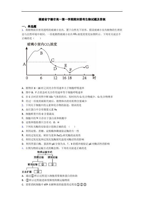 福建省宁德市高一第一学期期末联考生物试题及答案