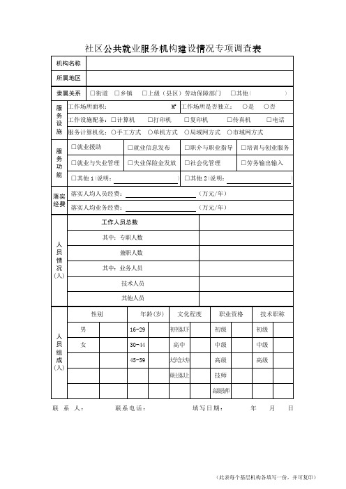 社区公共就业服务机构建设情况专项调查表