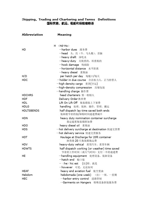 国际贸易、航运、租船和保险缩略语(Hd-Ho)