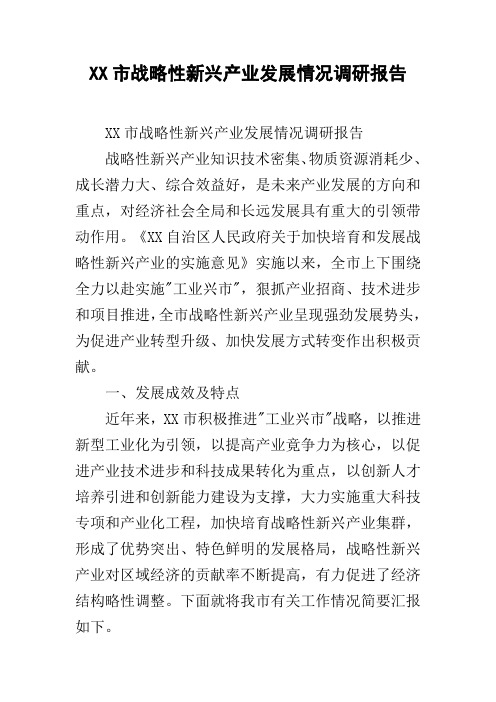 XX市战略性新兴产业发展情况调研报告