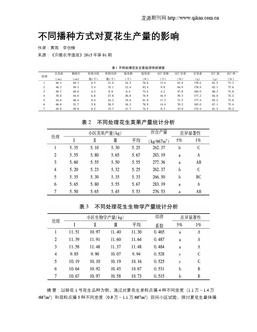 不同播种方式对夏花生产量的影响