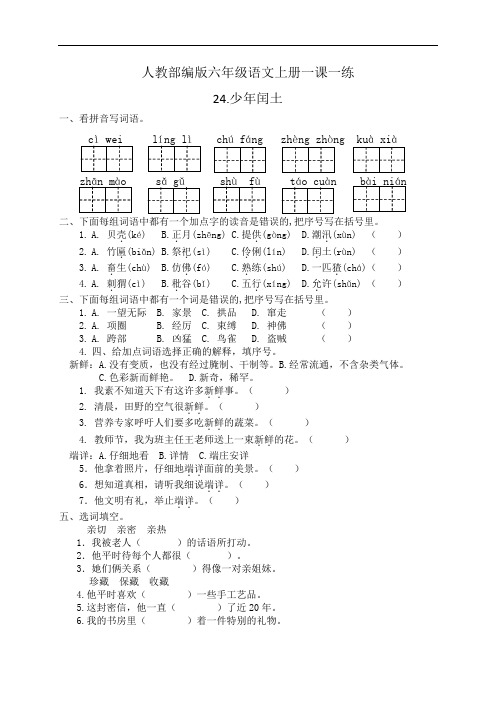 【精品】24.少年闰土 人教部编版六年级语文上册一课一练(含答案)