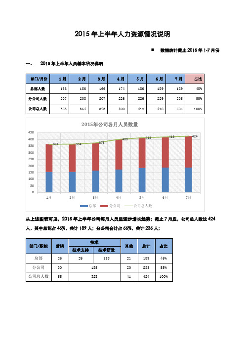 2015年上半年人力资源情况说明