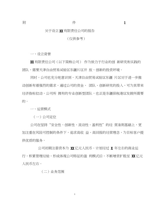 关于设立公司的报告