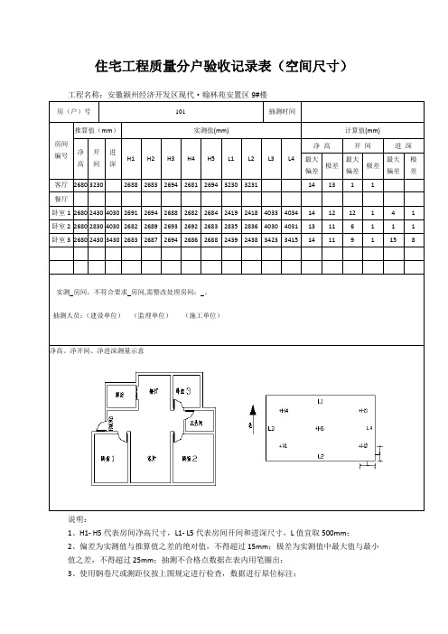 住宅工程质量分户验收记录表(空间尺寸)