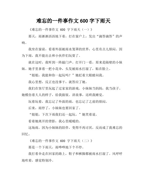 难忘的一件事作文600字下雨天