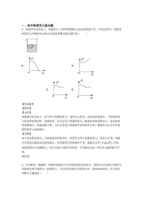 2020-2021备战中考物理浮力类问题(大题培优 易错 难题)及详细答案