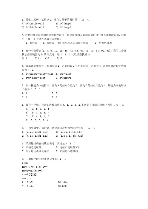 2011内蒙古自治区JAVA版数据结构一点通科目一