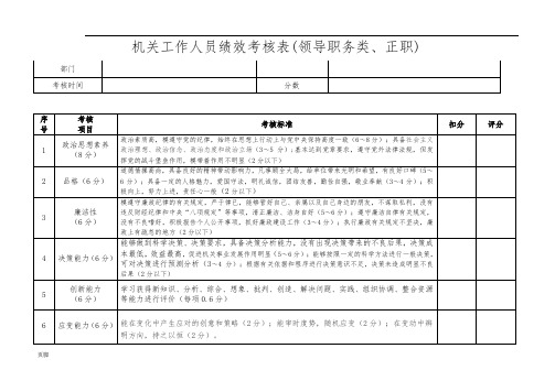 机关事业单位工作人员绩效考核表