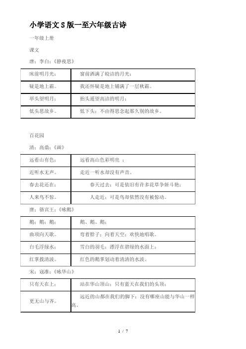 小学语文S版一至六年级古诗