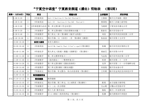 宁夏空中课堂宁夏教育频道(播出)明细表