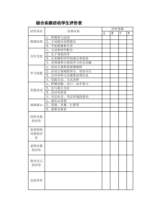 综合实践活动学生评价表