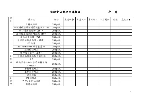 化验室试剂使用月报表